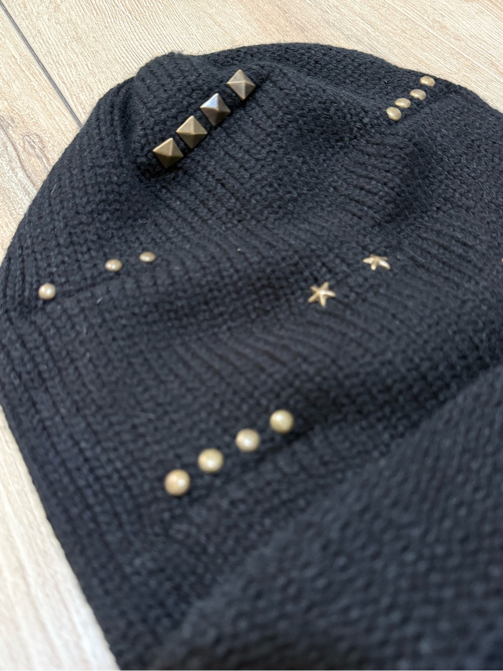 Tasha Black Studded Slouchy Beanie Gold Embellished Studding - Picture 6 of 11